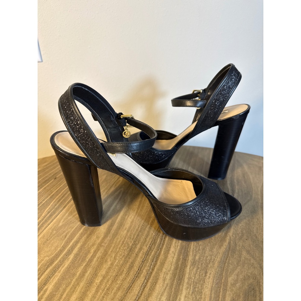 Guess Pursey Platform Sandals Women 10M Black Glitter Block Heel Ankle Strap